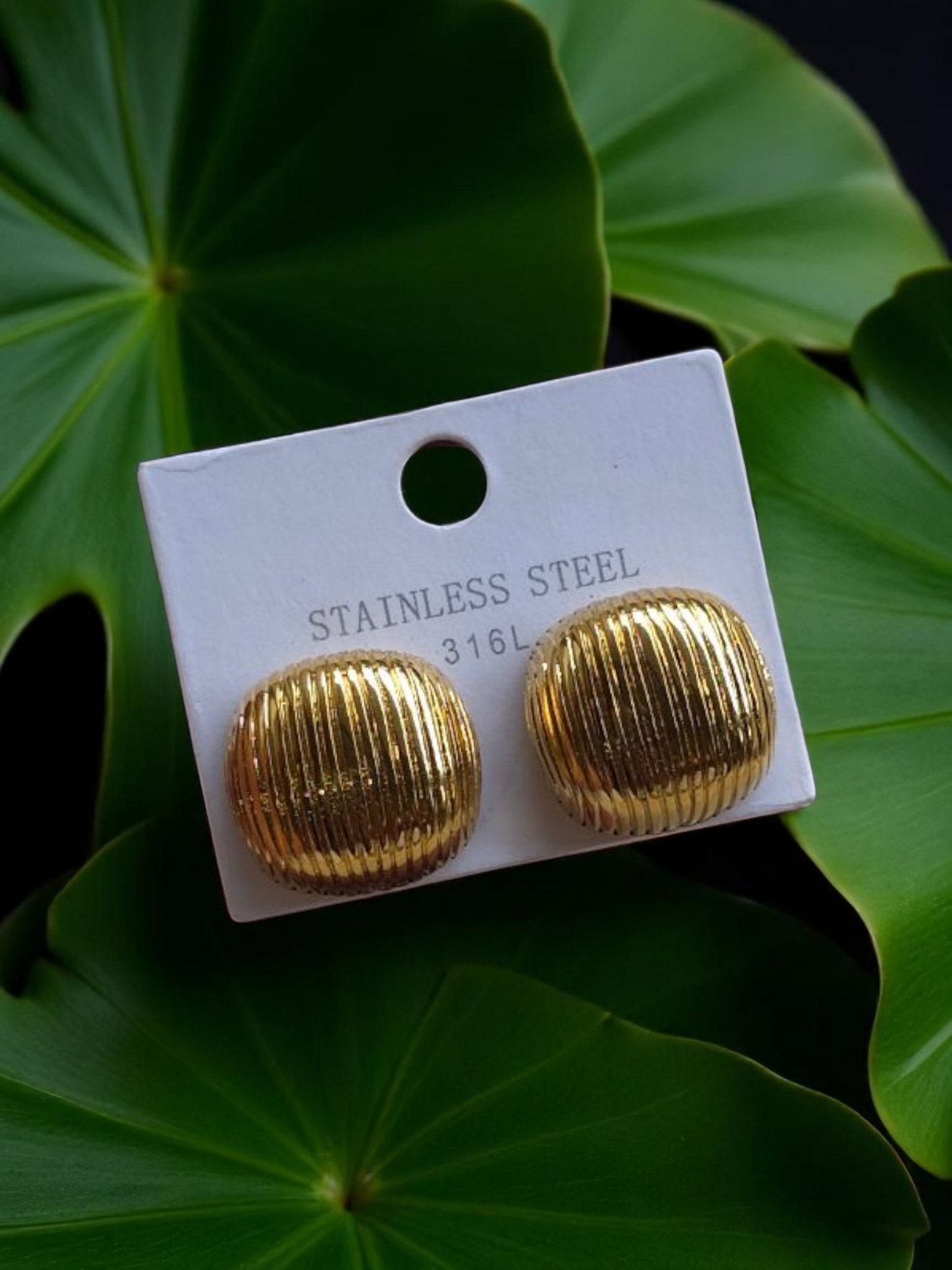 Gold Textured Dome Stud Earrings – Stainless Steel, Minimal Style