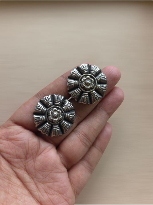 Handcrafted Floral Studs in Silver Finish – Brass Based Light Weight