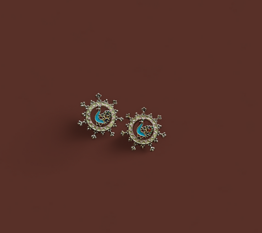 Peacock Stud Earrings with Meenakari Detailing