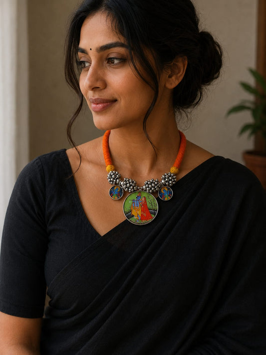 Radha Krishna Threadwork Statement Necklace