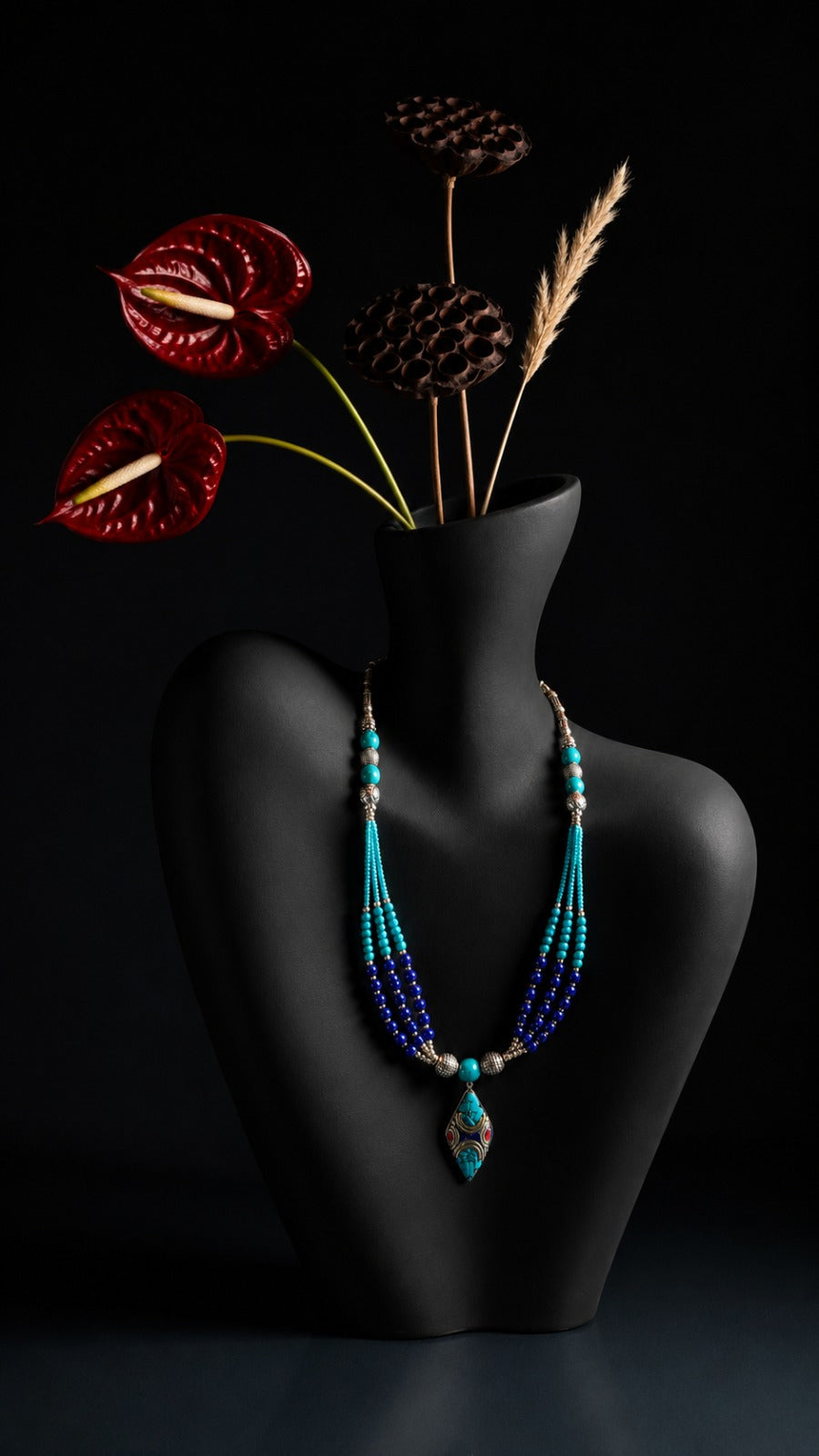 Turquoise Beaded Tibetan Statement Necklace