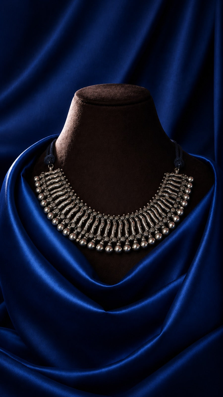 Handcrafted Mithu Motif Silver Look Statement Necklace