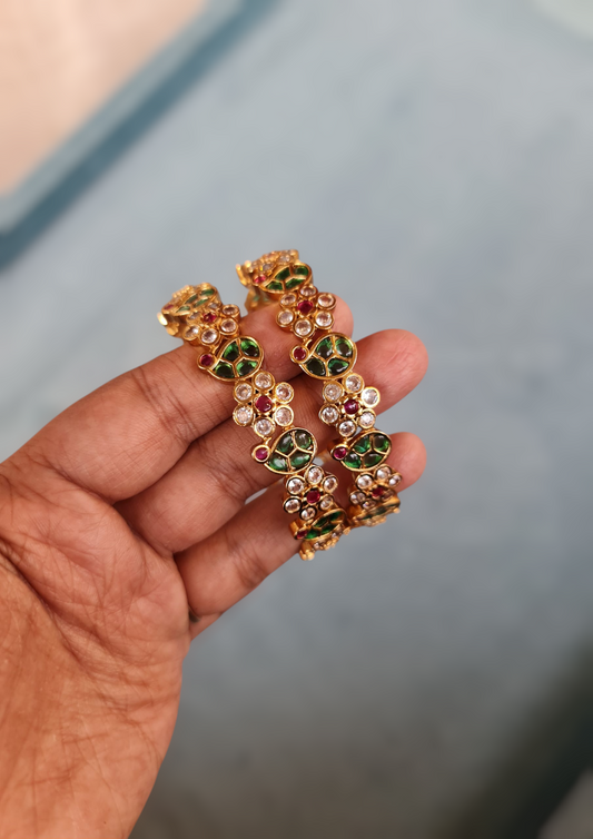 Kundan Bangles with Green & Ruby Enamel Work – Traditional Bridal Style