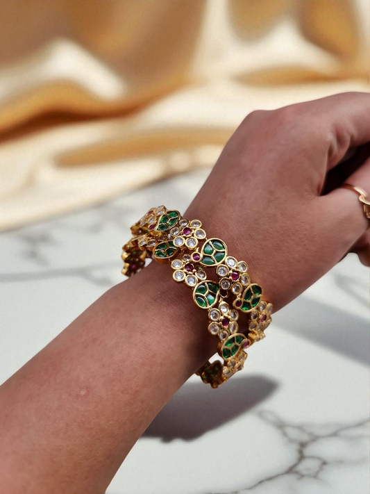 Kundan Bangles with Green & Ruby Enamel Work – Traditional Bridal Style