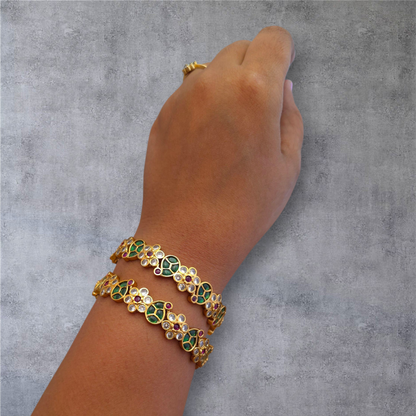 Kundan Bangles with Green & Ruby Enamel Work – Traditional Bridal Style