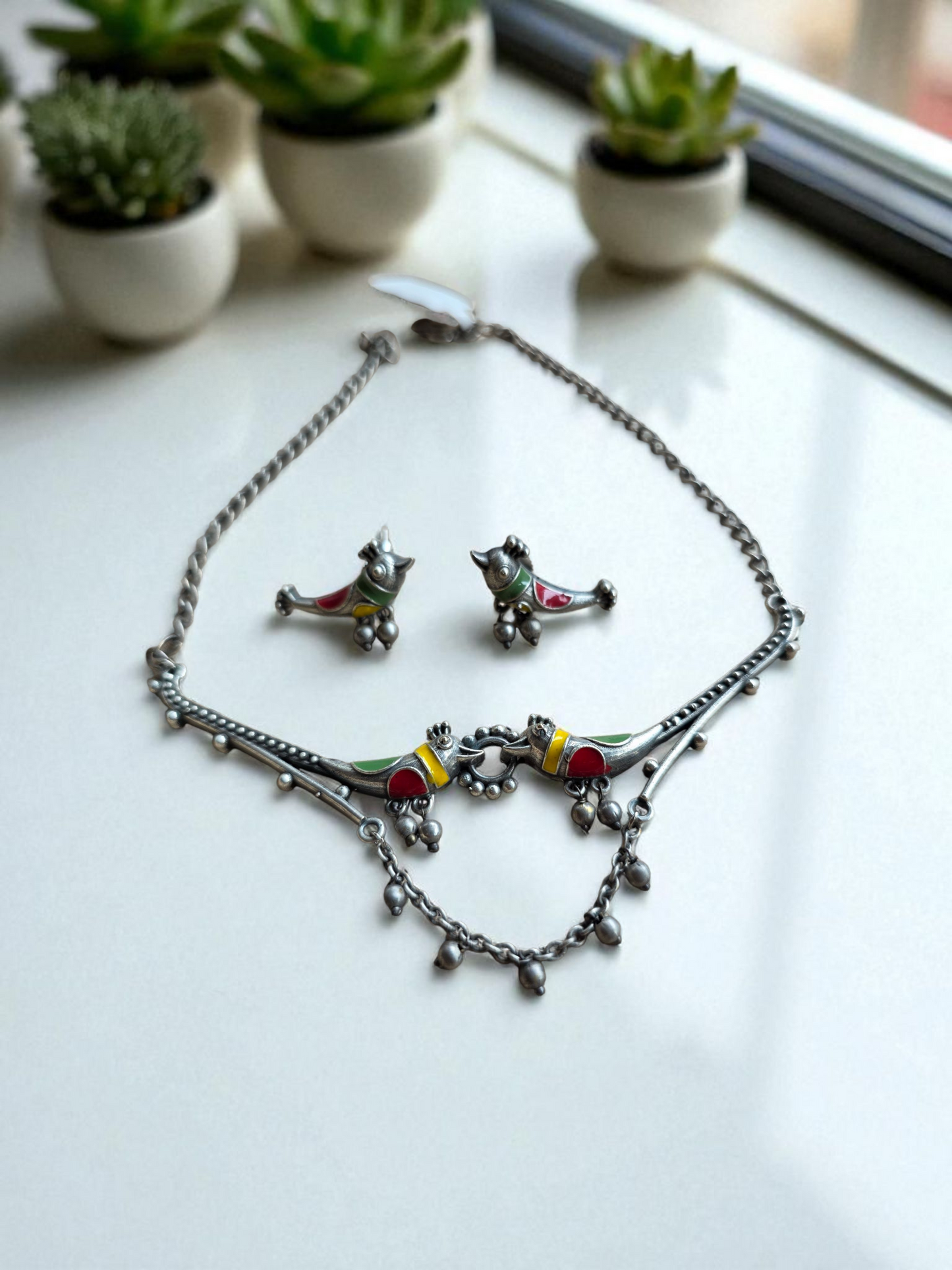 Mithu Meenakari Choker Set – Colourful Parrot Design Necklace & Earrings
