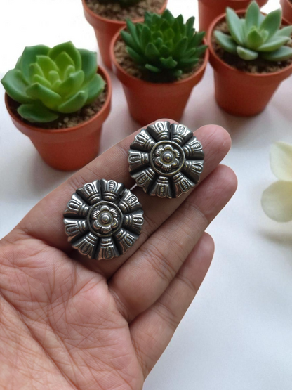 Handcrafted Floral Studs in Silver Finish – Brass Based Light Weight