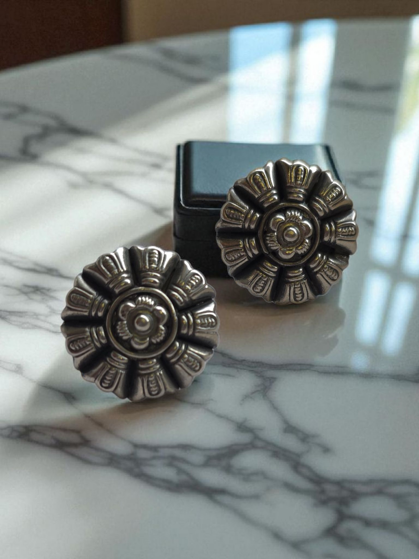 Handcrafted Floral Studs in Silver Finish – Brass Based Light Weight