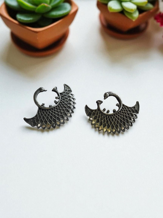 Oxidised Peacock Motif Studs Earrings – Brass Based Work Wear
