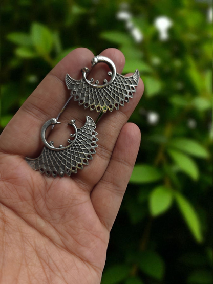 Oxidised Peacock Motif Studs Earrings – Brass Based Work Wear