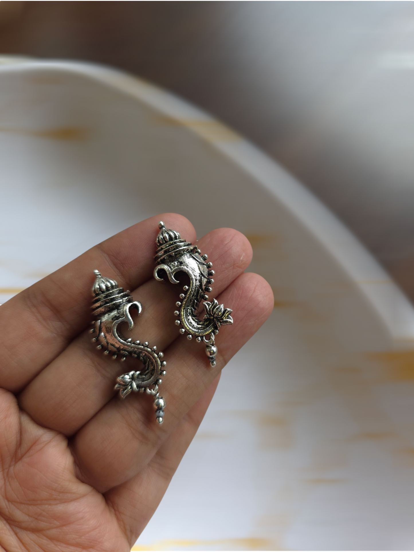 Oxidised Ganesha Stud Earrings – Antique Brass Finish