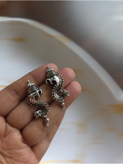 Oxidised Ganesha Stud Earrings – Antique Brass Finish
