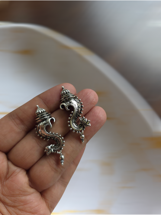 Oxidised Ganesha Stud Earrings – Antique Brass Finish