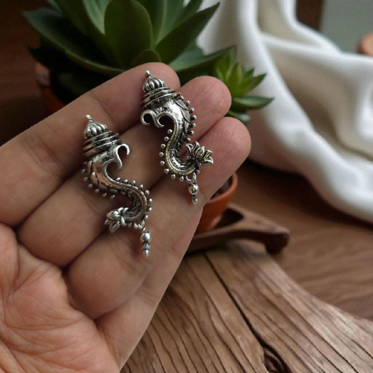 Oxidised Ganesha Stud Earrings – Antique Brass Finish