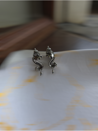 Oxidised Ganesha Stud Earrings – Antique Brass Finish