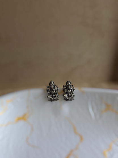 Ganpati Stud Earrings – Silver Replica Finish