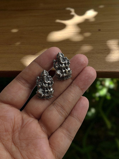 Ganpati Stud Earrings – Silver Replica Finish