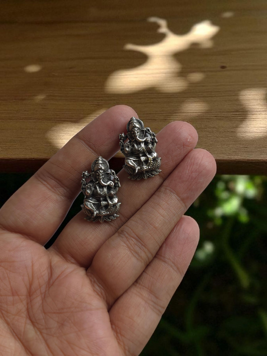 Ganpati Stud Earrings – Silver Replica Finish