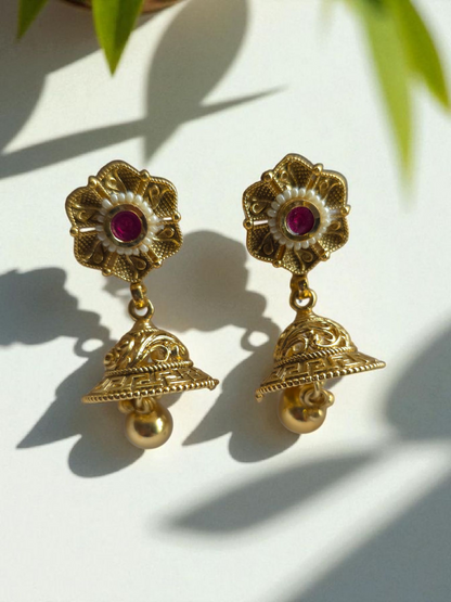 Antique Gold Replica Necklace Set with Jhumka Earrings