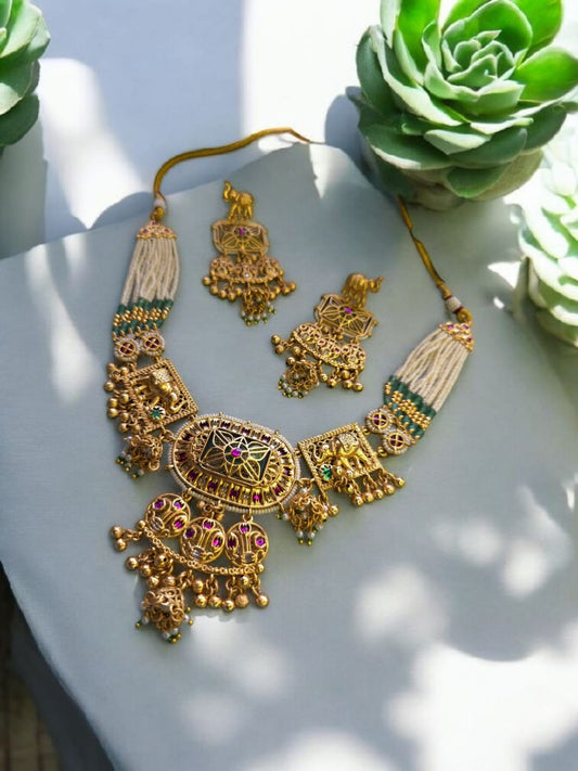 Royal Heritage Jewellery Necklace Set with Kundan & Elephant Motif