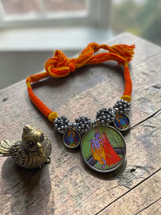 Radha Krishna Threadwork Statement Necklace