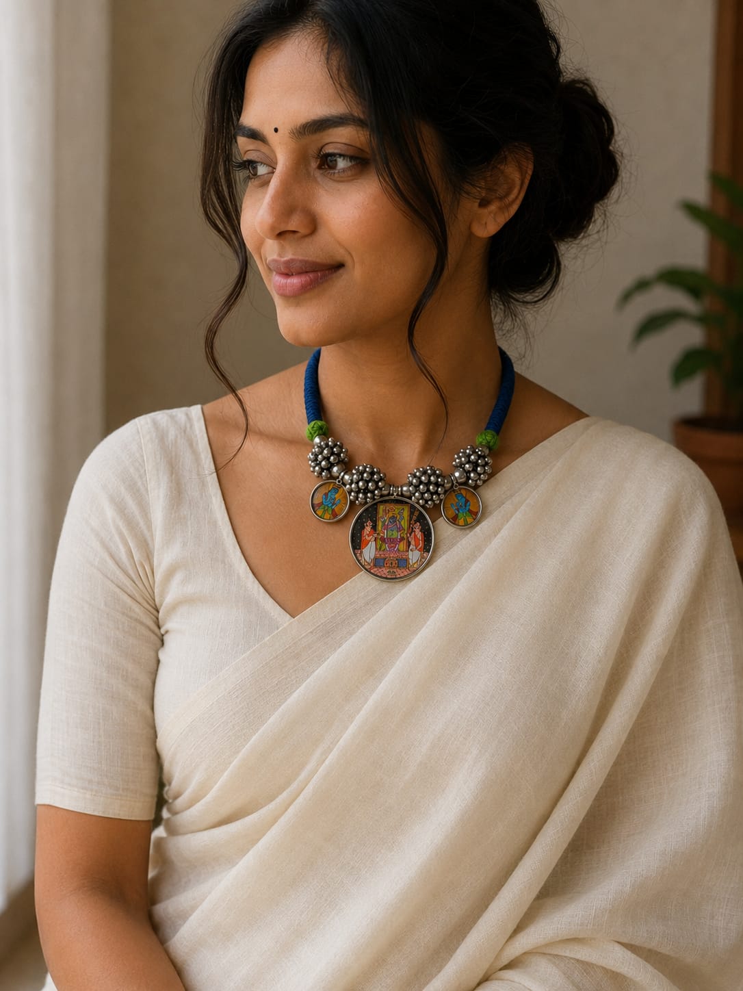 Shrinathji Pichhwai Heritage Statement Necklace