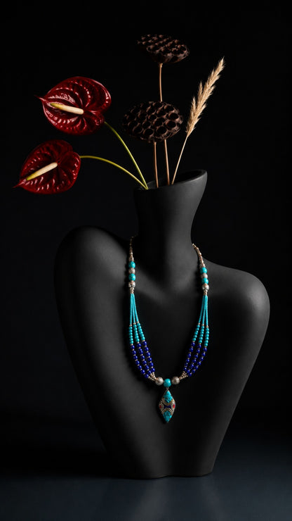 Turquoise Beaded Tibetan Statement Necklace