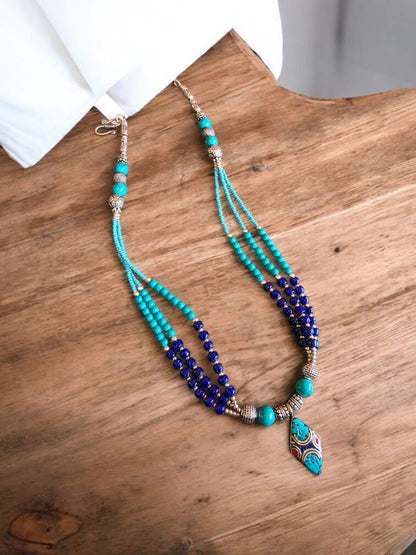 Turquoise Beaded Tibetan Statement Necklace
