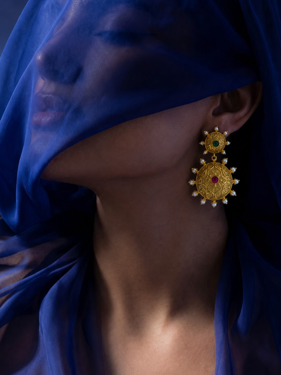 Antique Gold Nakkashi Pearl Dangler Earrings | Heritage Statement Earrings