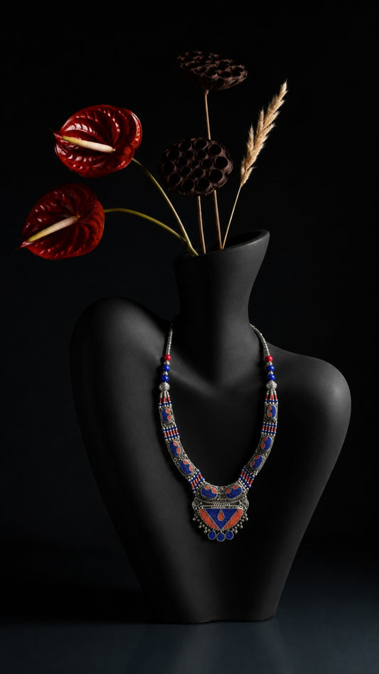Lapis Lazuli & Carnelian Tibetan Statement Necklace