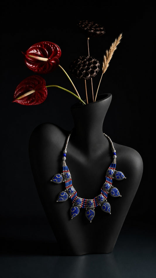 Handcrafted Tibetan Necklace with Genuine Lapis Lazuli