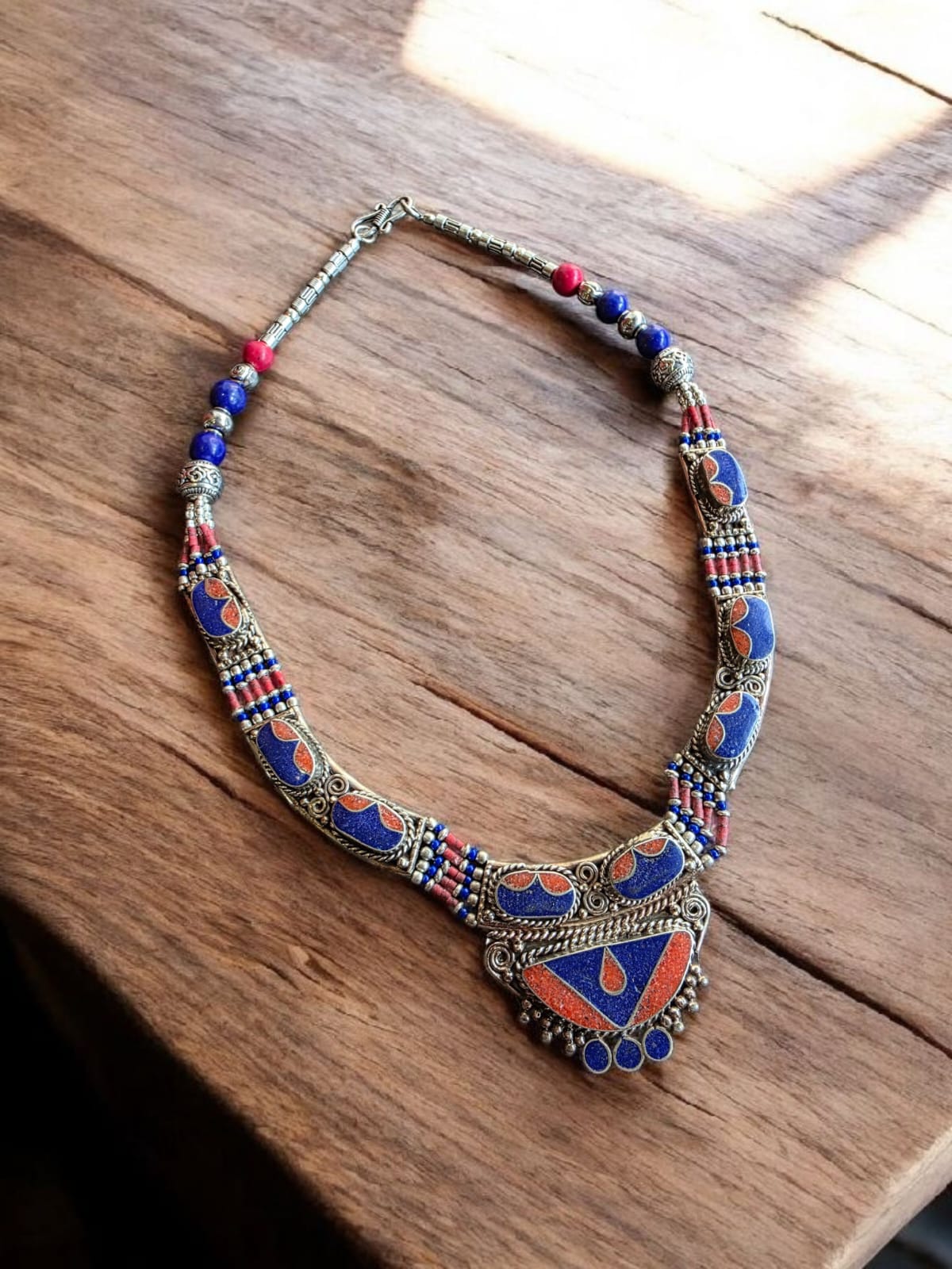 Lapis Lazuli & Carnelian Tibetan Statement Necklace