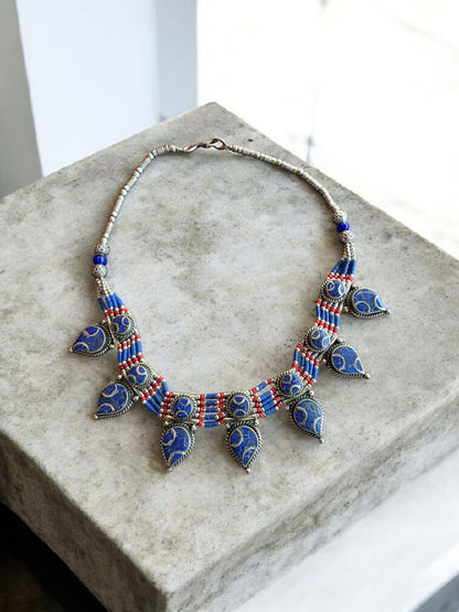 Handcrafted Tibetan Necklace with Genuine Lapis Lazuli