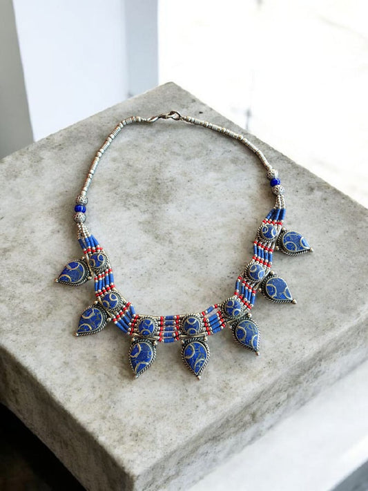 Handcrafted Tibetan Necklace with Genuine Lapis Lazuli