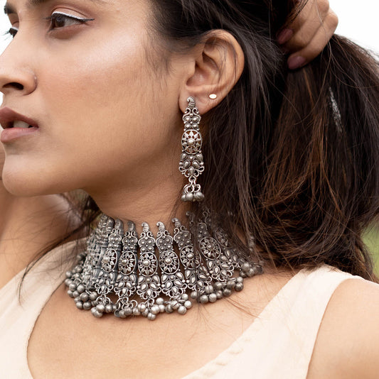 Antique Silver Polish Statement Choker Set